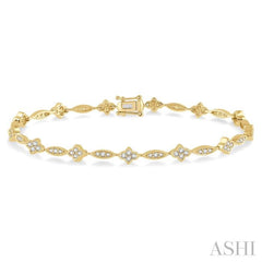 1 1/10 Ctw Marquise and Floral Link Diamond Bracelet in 14K Yellow Gold