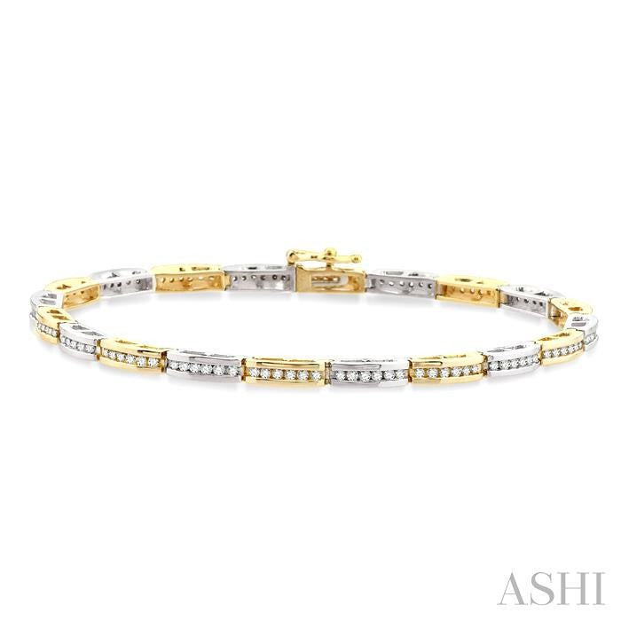 1 Ctw Channel Set Round Cut Diamond Bridge Bracelet in 14K White and Yellow Gold