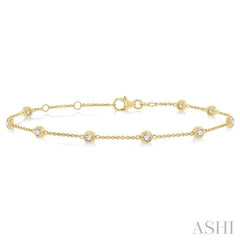 3/4 Ctw Circular Mount Round Cut Diamond Station Bracelet in 14K Yellow Gold
