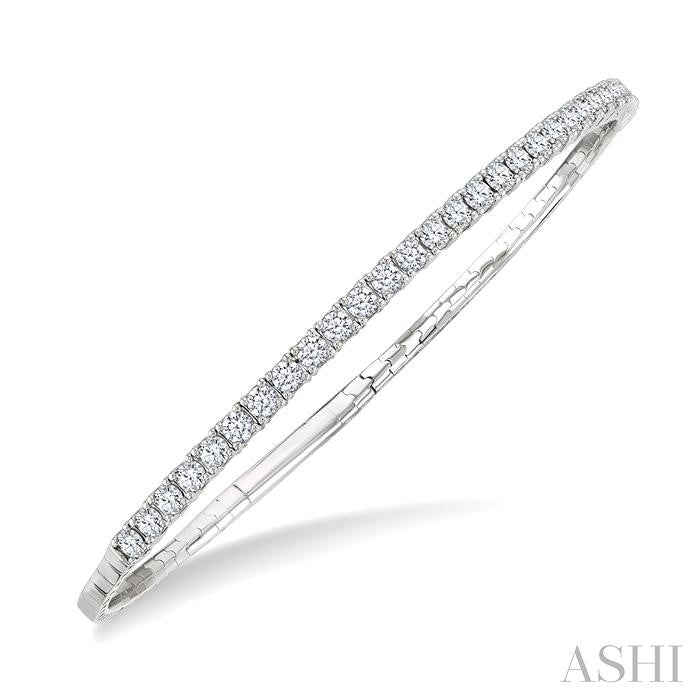 2 Ctw Round Cut Diamond Halfway Straight Flex Bangle in 14K White Gold