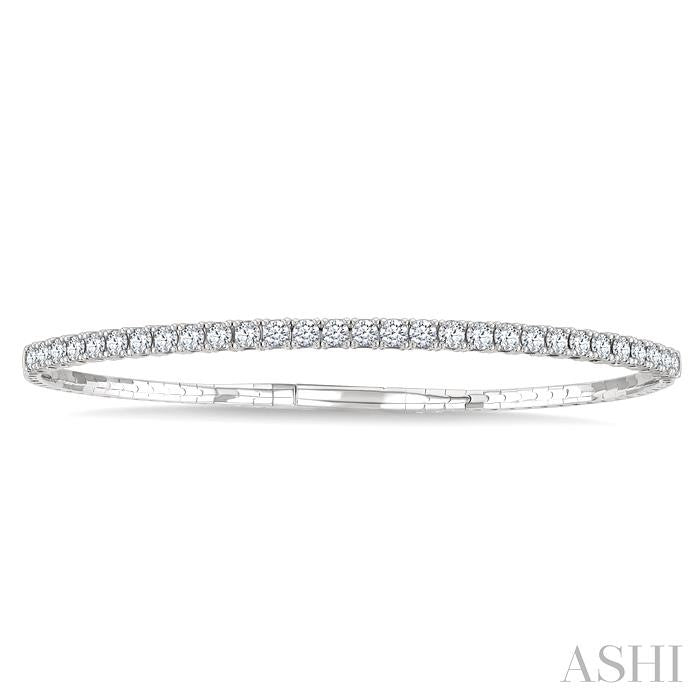 2 Ctw Round Cut Diamond Halfway Straight Flex Bangle in 14K White Gold