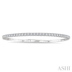 2 Ctw Round Cut Diamond Halfway Straight Flex Bangle in 14K White Gold