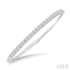 3 Ctw Round Cut Diamond Halfway Straight Flex Bangle in 14K White Gold