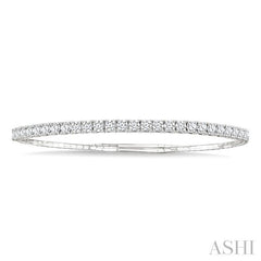 3 Ctw Round Cut Diamond Halfway Straight Flex Bangle in 14K White Gold