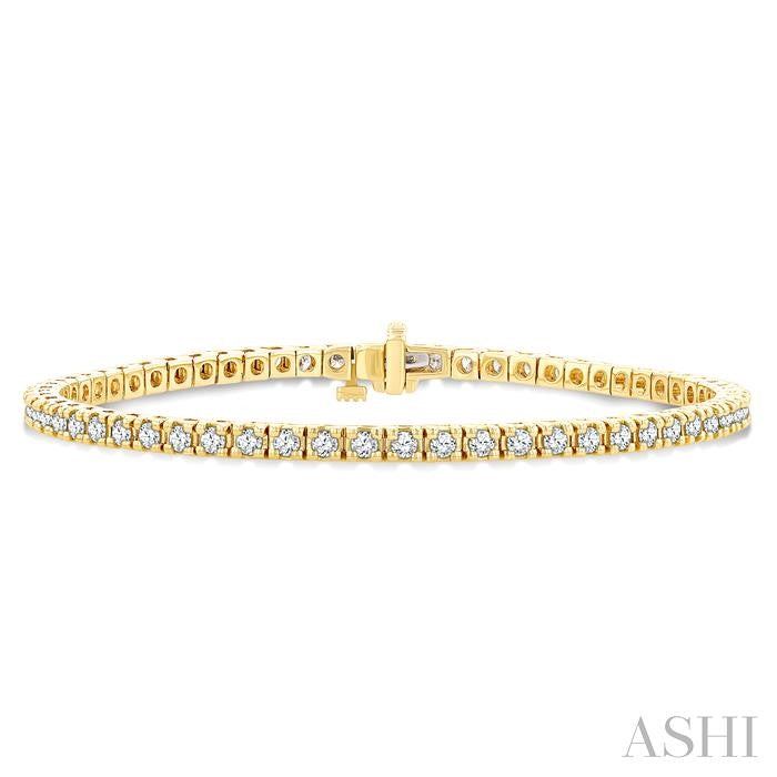 2 Ctw Square Shape Round Cut Diamond Tennis Bracelet in 14K Yellow Gold
