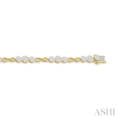 2 1/2 Ctw Tri-Mount Set & Milgrain Infinity Connector Lovebright Round Cut Diamond Bracelet in 14K Yellow and White Gold