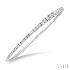 2 Ctw Round Cut Diamond Halfway Graduated Flex Bangle in 14K White Gold