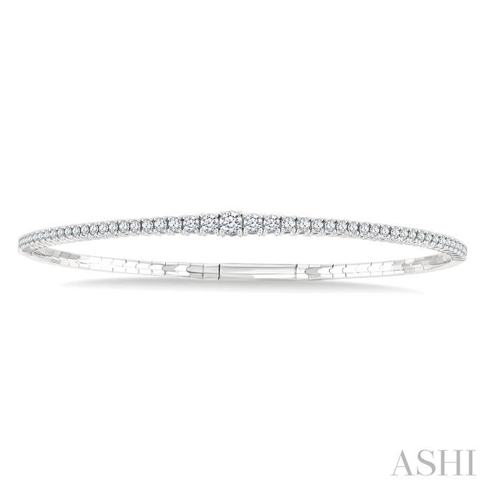 1 Ctw Round Cut Diamond Halfway Graduated Flex Bangle in 14K White Gold