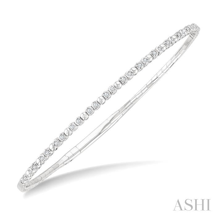 1/4 Ctw Bubble Motif Halfway Round Cut Bezel Diamond Flex Bangle in 14K White Gold