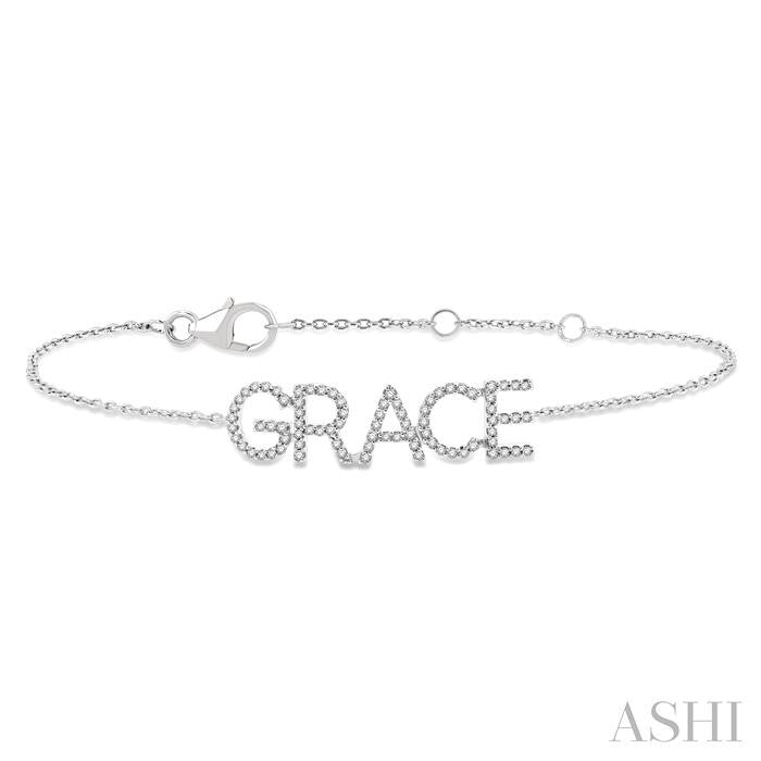 1/5 Ctw 'GRACE' Block Name Round Cut Diamond Bracelet in 10K White Gold
