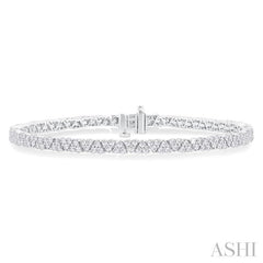 3 Ctw Straight and Inverted Chevron Link Round Cut Diamond Tennis Bracelet in 14K White Gold
