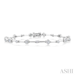 1 1/5 Ctw Mixed Diamond Cut Bar Link Bracelet in 14K White Gold