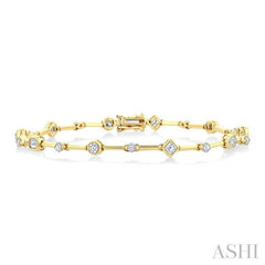 1 1/5 Ctw Mixed Diamond Cut Bar Link Bracelet in 14K Yellow Gold