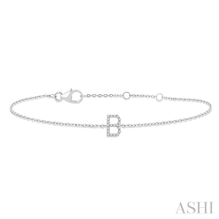 1/20 Ctw Initial 'B' Round Cut Diamond Bracelet in 10K White Gold
