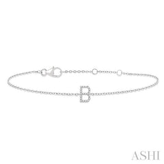 1/20 Ctw Initial 'B' Round Cut Diamond Bracelet in 10K White Gold