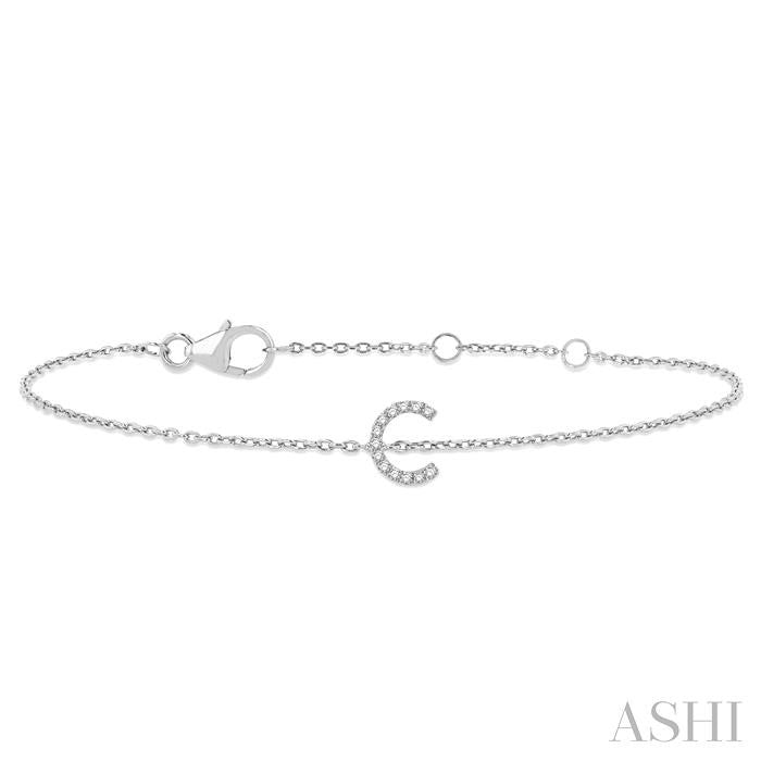 1/20 Ctw Initial 'C' Round Cut Diamond Bracelet in 10K White Gold