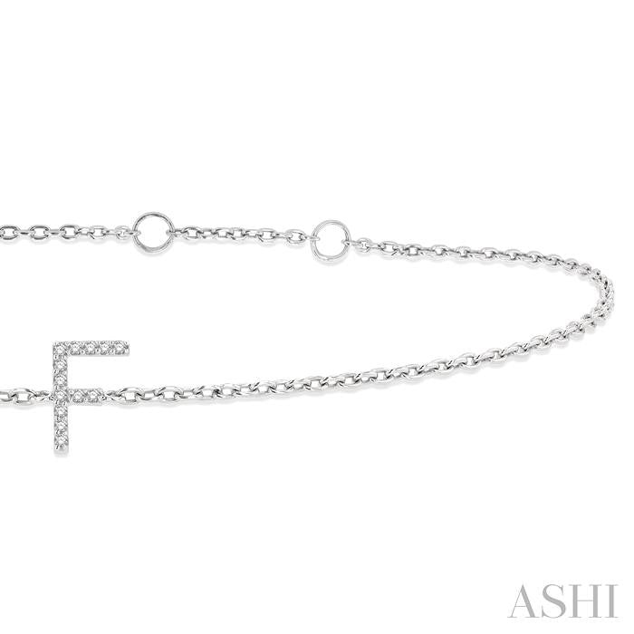 1/20 Ctw Initial 'F' Round Cut Diamond Bracelet in 10K White Gold