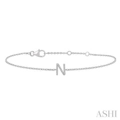 1/20 Ctw Initial 'N' Round Cut Diamond Bracelet in 10K White Gold