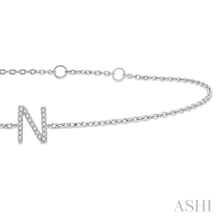 1/20 Ctw Initial 'N' Round Cut Diamond Bracelet in 10K White Gold
