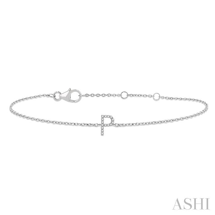1/20 Ctw Initial 'P' Round Cut Diamond Bracelet in 10K White Gold