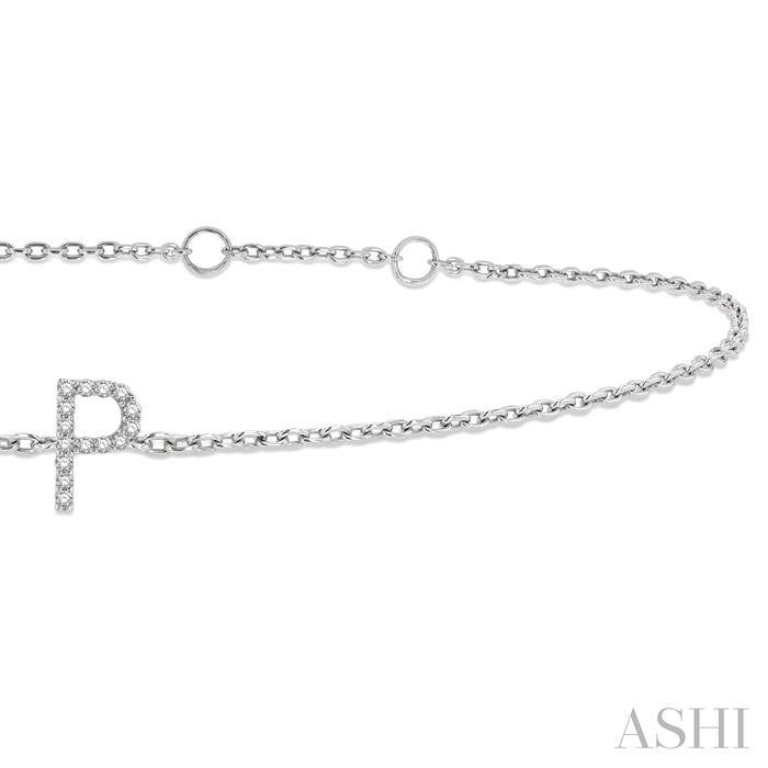 1/20 Ctw Initial 'P' Round Cut Diamond Bracelet in 10K White Gold