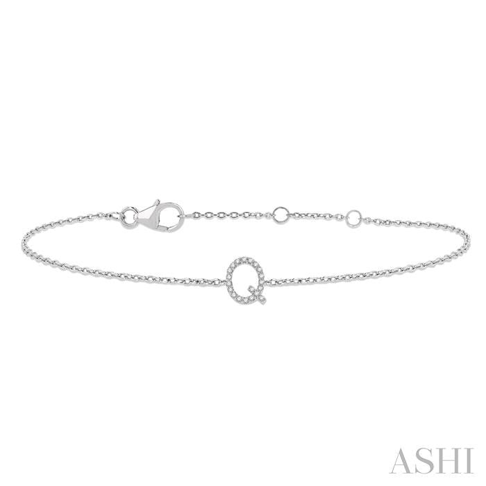 1/20 Ctw Initial 'Q' Round Cut Diamond Bracelet in 10K White Gold