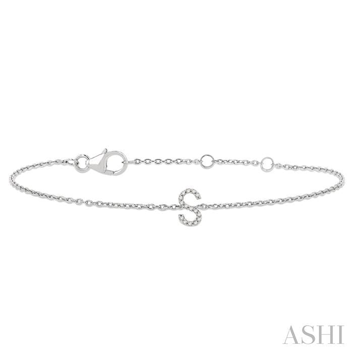 1/20 Ctw Initial 'S' Round Cut Diamond Bracelet in 10K White Gold