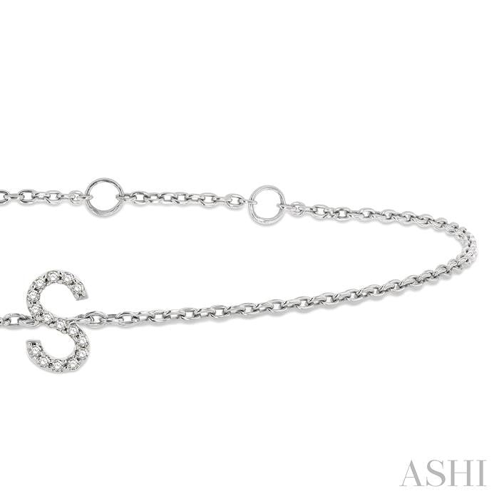 1/20 Ctw Initial 'S' Round Cut Diamond Bracelet in 10K White Gold