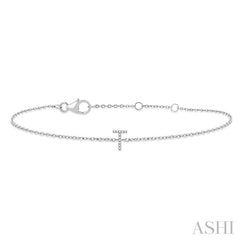1/20 Ctw Initial 'T' Round Cut Diamond Bracelet in 10K White Gold