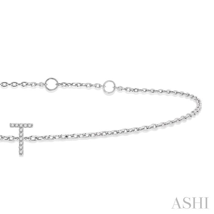 1/20 Ctw Initial 'T' Round Cut Diamond Bracelet in 10K White Gold