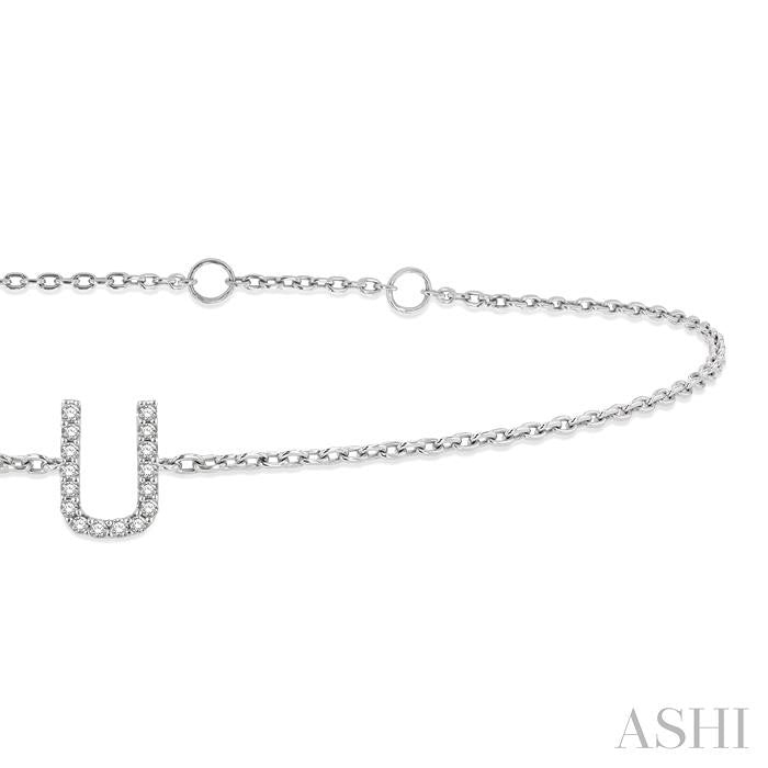 1/20 Ctw Initial 'U' Round Cut Diamond Bracelet in 10K White Gold