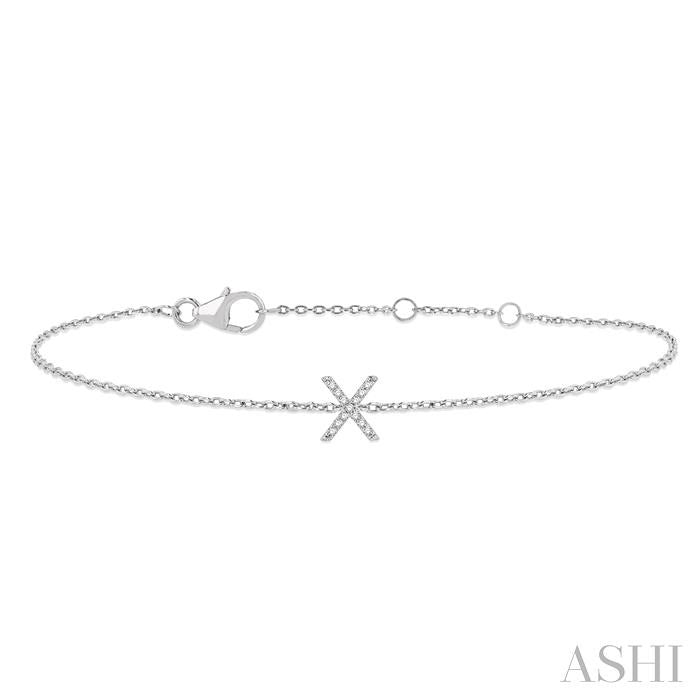 1/20 Ctw Initial 'X' Round Cut Diamond Bracelet in 10K White Gold