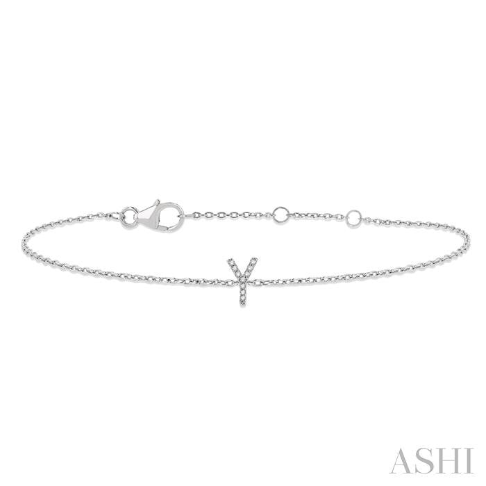 1/20 Ctw Initial 'Y' Round Cut Diamond Bracelet in 10K White Gold