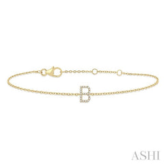 1/20 Ctw Initial 'B' Round Cut Diamond Bracelet in 10K Yellow Gold