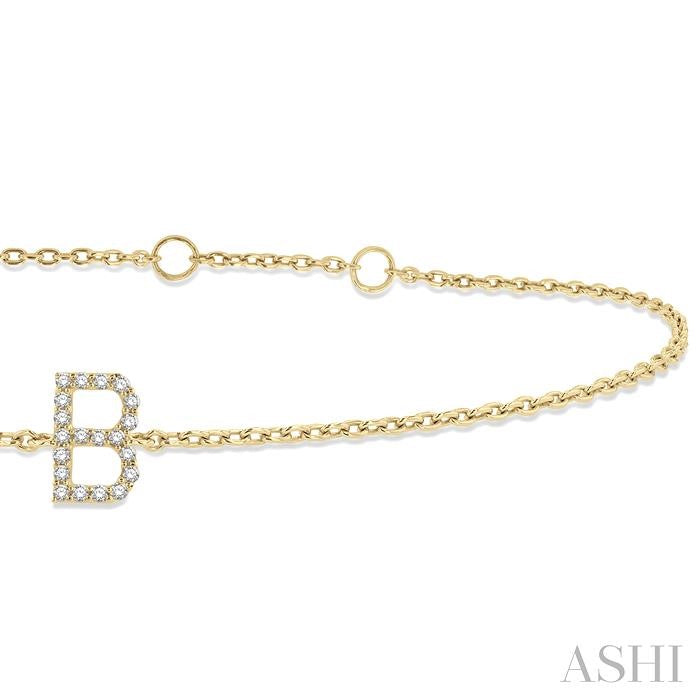 1/20 Ctw Initial 'B' Round Cut Diamond Bracelet in 10K Yellow Gold