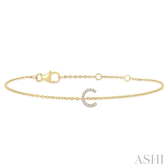 1/20 Ctw Initial 'C' Round Cut Diamond Bracelet in 10K Yellow Gold
