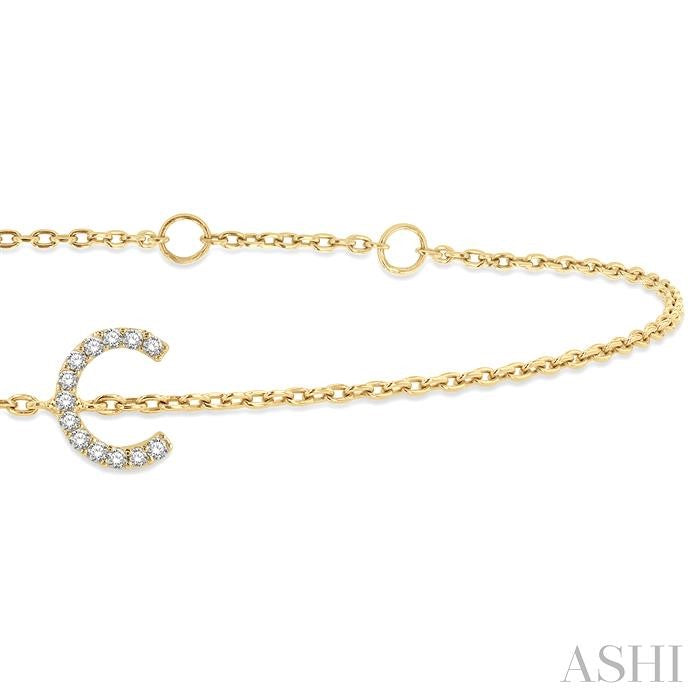 1/20 Ctw Initial 'C' Round Cut Diamond Bracelet in 10K Yellow Gold