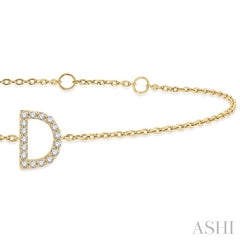 1/20 Ctw Initial 'D' Round Cut Diamond Bracelet in 10K Yellow Gold