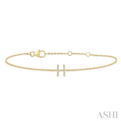1/20 Ctw Initial 'H' Round Cut Diamond Bracelet in 10K Yellow Gold