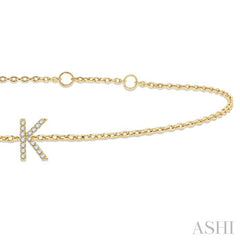 1/20 Ctw Initial 'K' Round Cut Diamond Bracelet in 10K Yellow Gold