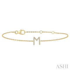 1/20 Ctw Initial 'M' Round Cut Diamond Bracelet in 10K Yellow Gold