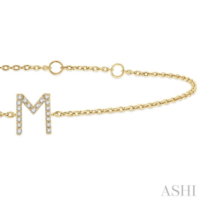 1/20 Ctw Initial 'M' Round Cut Diamond Bracelet in 10K Yellow Gold