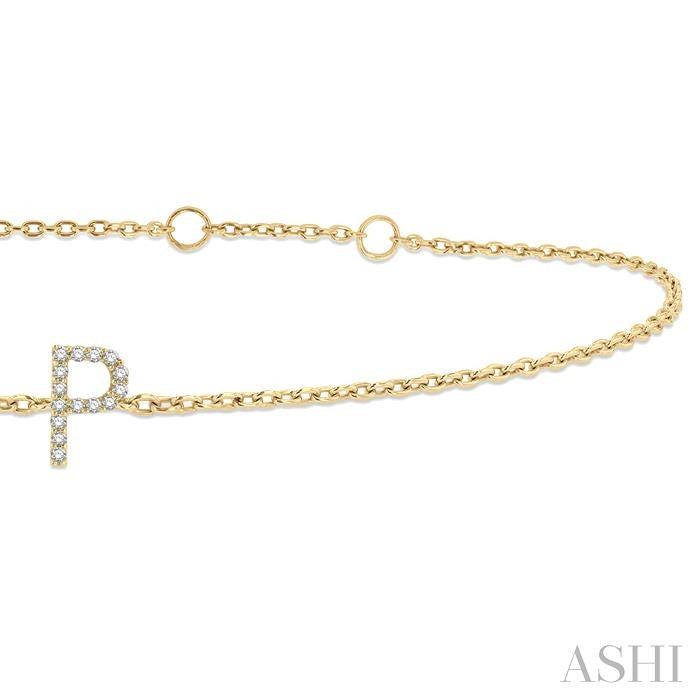 1/20 Ctw Initial 'P' Round Cut Diamond Bracelet in 10K Yellow Gold