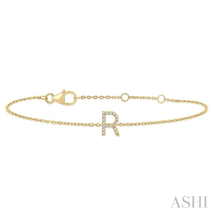 1/20 Ctw Initial 'R' Round Cut Diamond Bracelet in 10K Yellow Gold