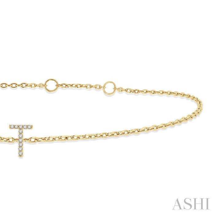 1/20 Ctw Initial 'T' Round Cut Diamond Bracelet in 10K Yellow Gold