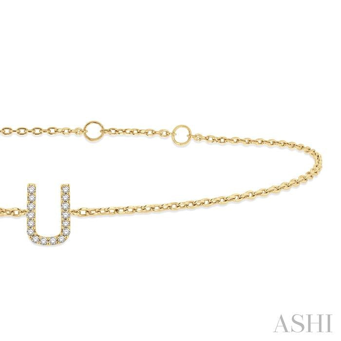 1/20 Ctw Initial 'U' Round Cut Diamond Bracelet in 10K Yellow Gold