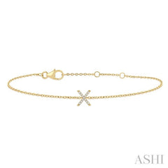 1/20 Ctw Initial 'X' Round Cut Diamond Bracelet in 10K Yellow Gold