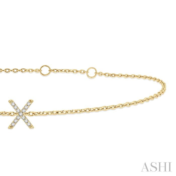 1/20 Ctw Initial 'X' Round Cut Diamond Bracelet in 10K Yellow Gold