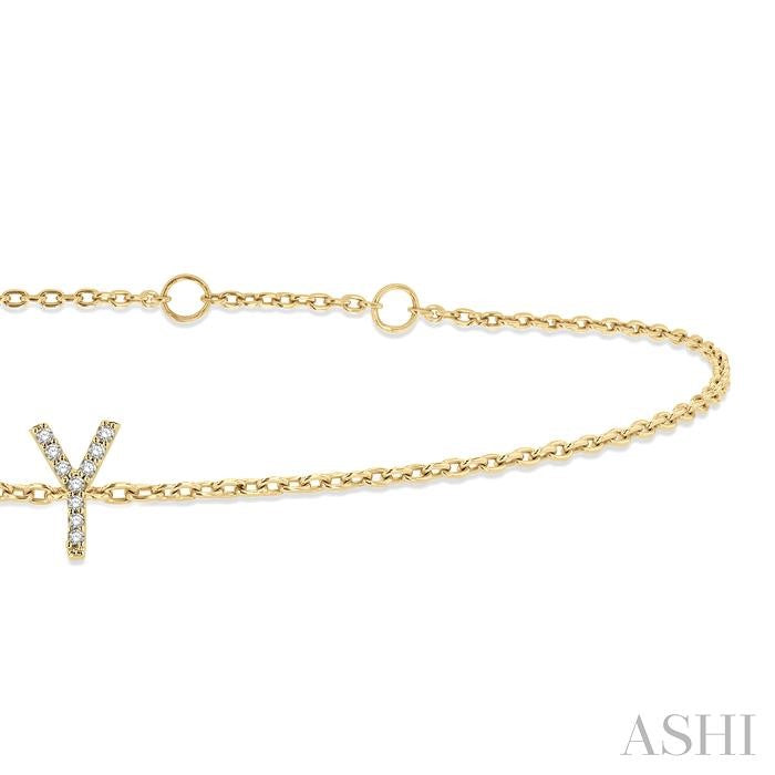 1/20 Ctw Initial 'Y' Round Cut Diamond Bracelet in 10K Yellow Gold