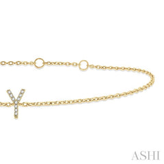 1/20 Ctw Initial 'Y' Round Cut Diamond Bracelet in 10K Yellow Gold